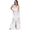 Maya Deluxe Women&rsquo;s Ladies Maxi Dress V-Neckline Sleeveless Floral Sequin Embellished Button Front Slit for Wedding Guest Occasion Robe Femme(Glacier Grey)
