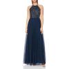 Maya Deluxe de Soirée Femme Maxi Col Licou de Soirée à Paillettes, Robe Longue Femme pour Bal de Promo Mariage(Bleu Marine)