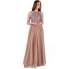 Maya Deluxe de Soirée Femme Maxi Col Licou de Soirée à Paillettes, Robe Longue Femme pour Bal de Promo Mariage(Blush Taupe)