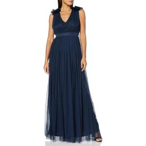 Maya Deluxe Maya Deluxe Maxi Dress with Ruffle Shoulder Detail Robe de Demoiselle d&rsquo;honneur Femme(Bleu Marine)