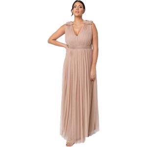 Maya Deluxe Maya Deluxe Maxi Dress with Ruffle Shoulder Detail Robe de Demoiselle d&rsquo;honneur Femme(Blush Taupe)