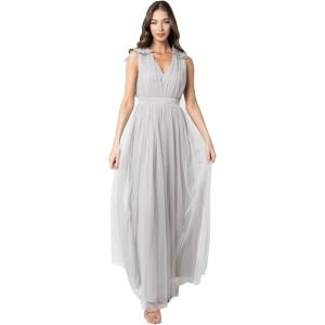 Maya Deluxe Maya Deluxe Maxi Dress with Ruffle Shoulder Detail Robe de Demoiselle d&rsquo;honneur Femme(Gris Clair)