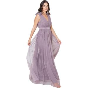 Maya Deluxe Maya Deluxe Maxi Dress with Ruffle Shoulder Detail Robe de Demoiselle d&rsquo;honneur Femme(Lilas Moody)