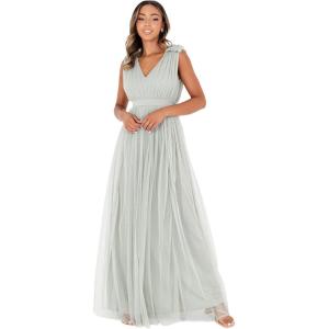 Maya Deluxe Maya Deluxe Maxi Dress with Ruffle Shoulder Detail Robe de Demoiselle d&rsquo;honneur Femme(Lys Vert.)