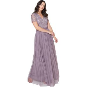 Maya Deluxe Maya Deluxe Misty Green Robe Longue À Rayures À Manches Courtes Robe de Demoiselle d&rsquo;honneur Femme(Moody Lilac)