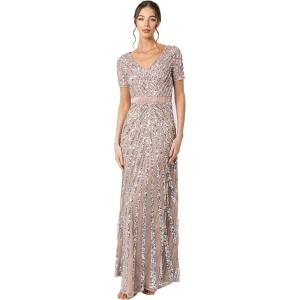 Maya Deluxe Robe de Soirée Femme Maxi, à Paillettes, Taille Haute Empire, Col V, pour Bal de Promo, Mariage, Mariée(Blush Taupe)