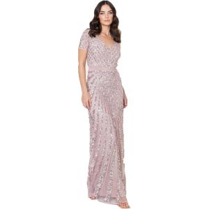 Maya Deluxe Robe de Soirée Femme Maxi, à Paillettes, Taille Haute Empire, Col V, pour Bal de Promo, Mariage, Mariée(Frosted Pink)