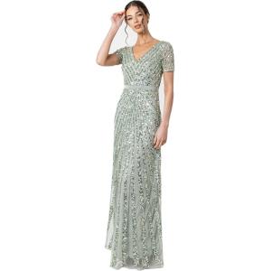 Maya Deluxe Robe de Soirée Femme Maxi, à Paillettes, Taille Haute Empire, Col V, pour Bal de Promo, Mariage, Mariée(Green Lilly)