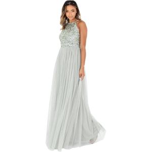 Maya Deluxe Robe de Soirée Femme Maxi Col Licou Robe de Soirée à Paillettes, Robe Longue Femme pour Bal de Promo Mariage(Lys Vert.)