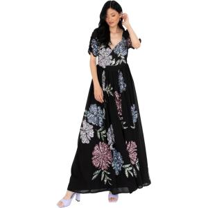 Maya Deluxe Women&rsquo;s Maxi Dress Ladies Embellished Floral Sweetheart Neckline for Wedding Guest Bridesmaid Occasion Prom Ball Gown Robes Femme(Noir)