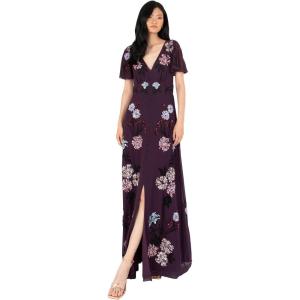 Maya Deluxe Women&rsquo;s Maxi Dress Ladies Embroidered Sequin Embellished Button Front Split for Wedding Guest Bridesmaid Prom Evening, Robes,