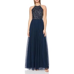 Maya Deluxe de Soirée Femme Maxi Col Licou de Soirée à Paillettes, Robe Longue Femme pour Bal de Promo Mariage(Bleu Marine)