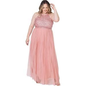 Maya Deluxe de Soirée Femme Maxi Col Licou de Soirée à Paillettes, Robe Longue Femme pour Bal de Promo Mariage(Fleurs)