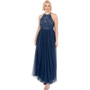 Maya Deluxe de Soirée Femme Maxi Col Licou de Soirée à Paillettes, Robe Longue Femme pour Bal de Promo Mariage(French Navy)