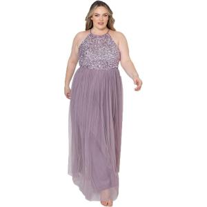 Maya Deluxe de Soirée Femme Maxi Col Licou de Soirée à Paillettes, Robe Longue Femme pour Bal de Promo Mariage(Lilas Moody)