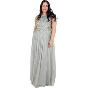 Maya Deluxe de Soirée Femme Maxi Col Licou de Soirée à Paillettes, Robe Longue Femme pour Bal de Promo Mariage(Lys Vert.)