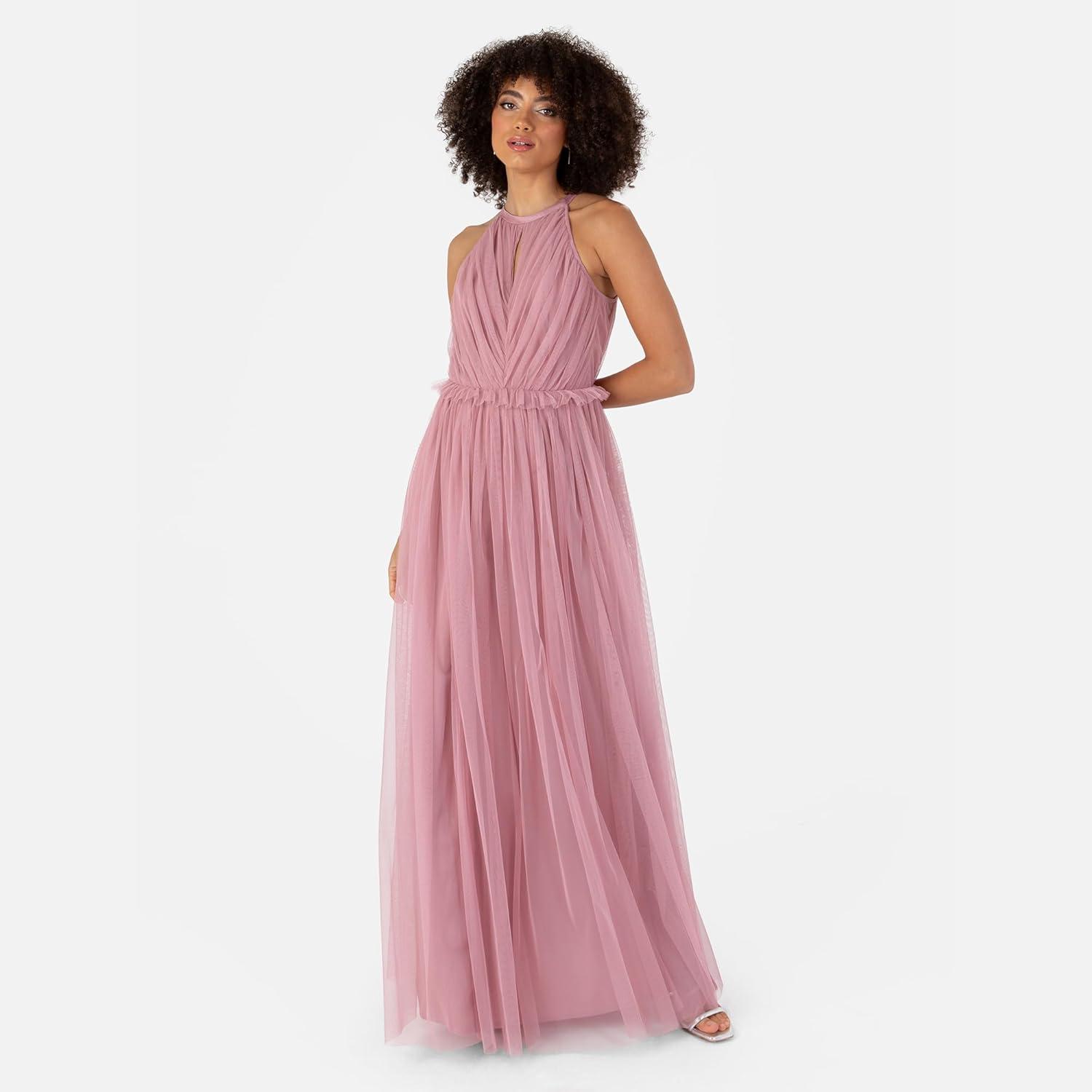 imageAnaya with Love Womens Maxi Dress Ladies Sleeveless Halterneck Ruffle Empire ALine for Wedding Guest Bridesmaid Ball Evening Occasion FemmeBridal Rose