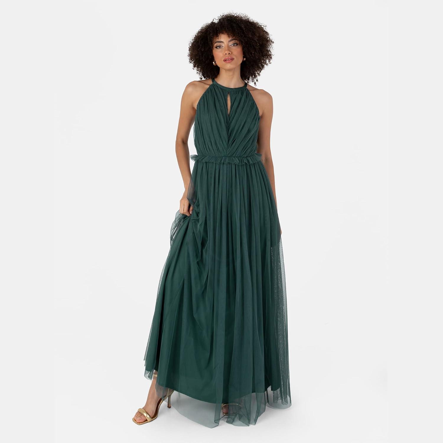 imageAnaya with Love Womens Maxi Dress Ladies Sleeveless Halterneck Ruffle Empire ALine for Wedding Guest Bridesmaid Ball Evening Occasion FemmeEmerald Green