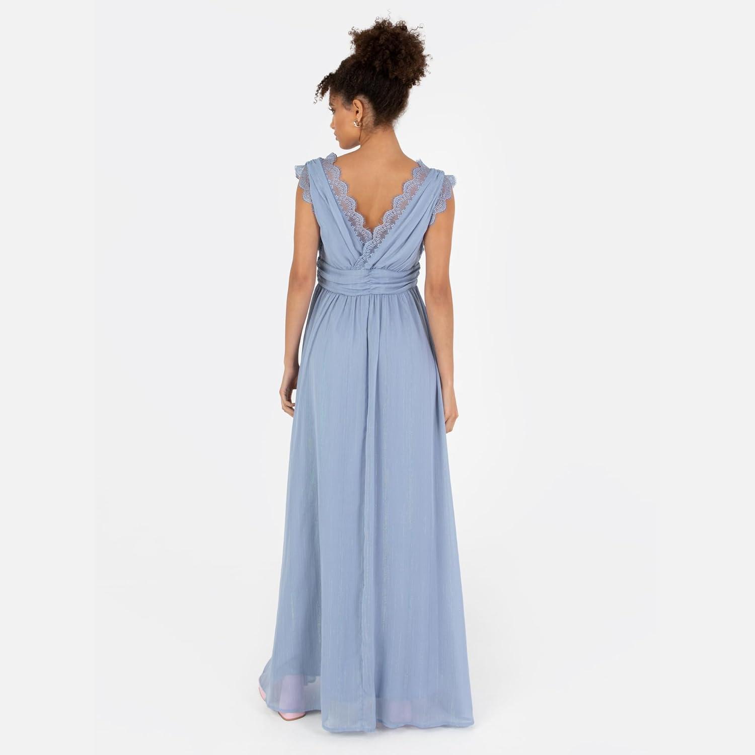 imageAnaya with Love Womens Maxi Dress Ladies Sleeveless VNeck Waterfall Ruffle Lace for Wedding Guest Bridesmaid Evening Prom Ball Gown Dress Femme Lot de 1Dusty Blue