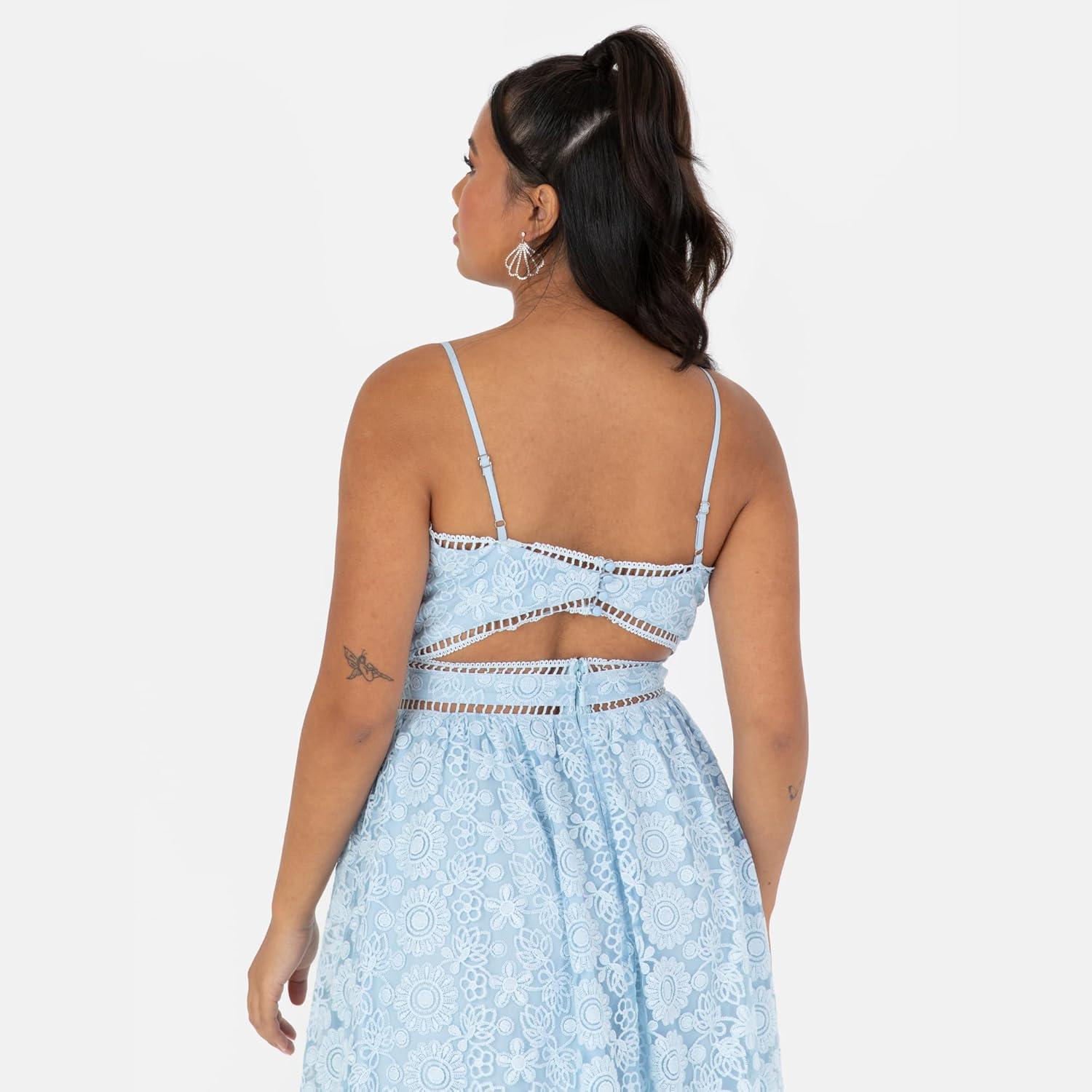 imageMaya Deluxe Womens Ladies Midaxi Dress Sleeveless Square Neckline Lace Cami Keyhole Back Strappy ALine for Wedding Guest Occasion Robe Femme Lot de 1Bleu