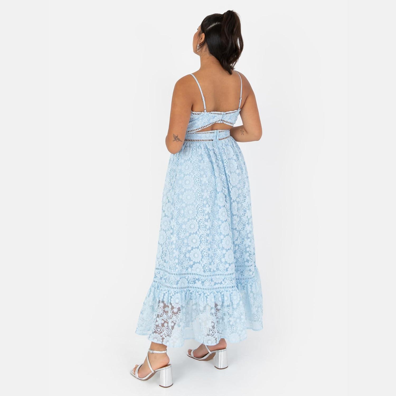 imageMaya Deluxe Womens Ladies Midaxi Dress Sleeveless Square Neckline Lace Cami Keyhole Back Strappy ALine for Wedding Guest Occasion Robe Femme Lot de 1Bleu