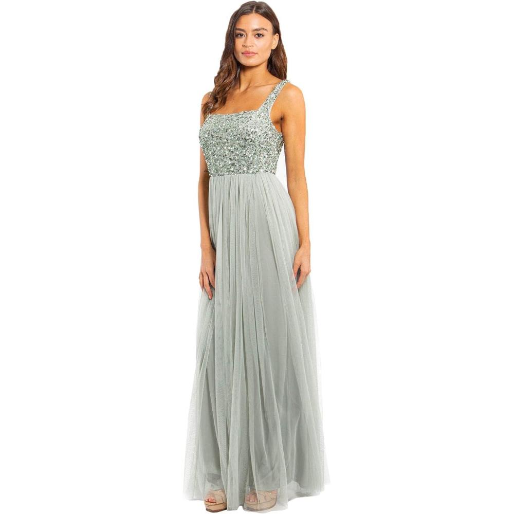 imageMaya Deluxe Maya Deluxe Ladies Womens Maxi Dress Wide Straps Sleevless Square Neckline Embellished for Wedding Guest Prom Robe de Demoiselle dhonneur FemmeLys Vert
