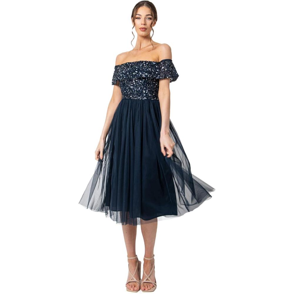 imageMaya Deluxe Maya Midi Orne de Pois Robe de Demoiselle dhonneur FemmeBleu Marine
