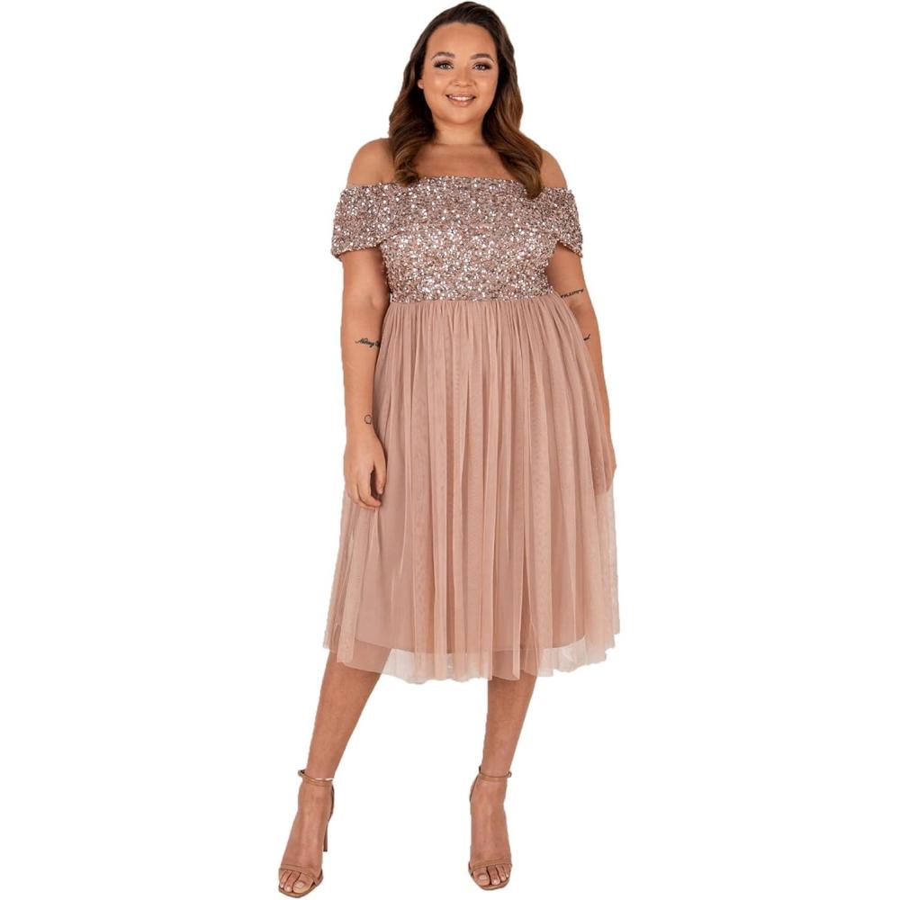 imageMaya Deluxe Maya Midi Orne de Pois Robe de Demoiselle dhonneur FemmeBlush Taupe