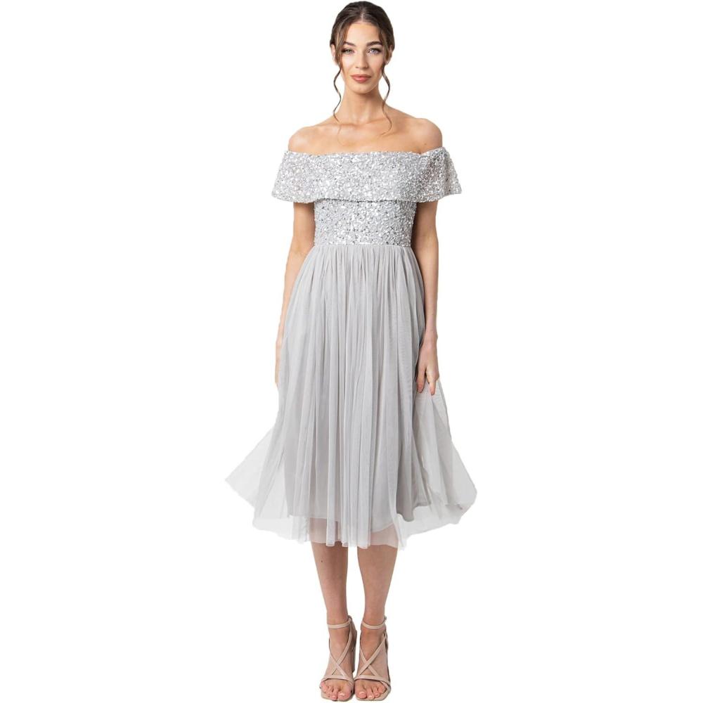 imageMaya Deluxe Maya Midi Orne de Pois Robe de Demoiselle dhonneur FemmeGris Clair