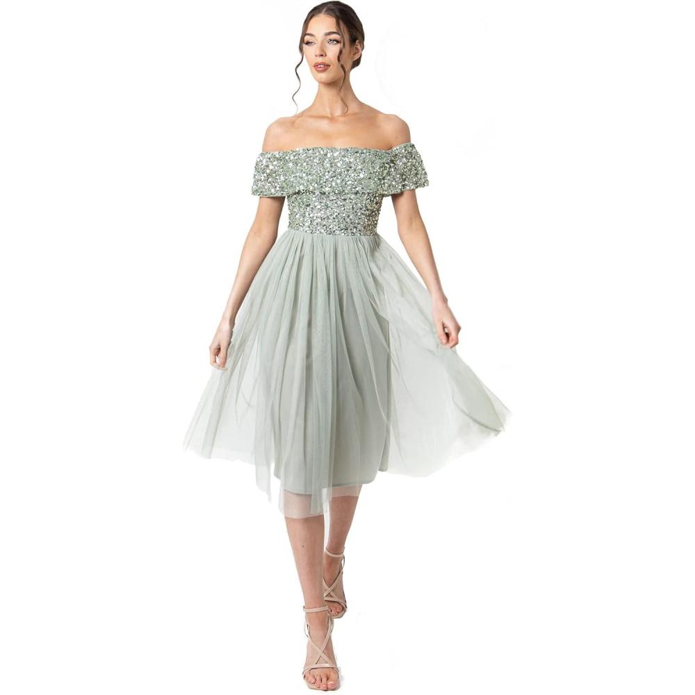imageMaya Deluxe Maya Midi Orne de Pois Robe de Demoiselle dhonneur FemmeLys Vert