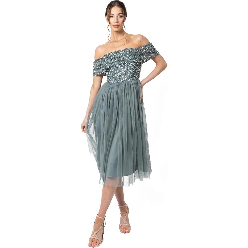 imageMaya Deluxe Maya Midi Orne de Pois Robe de Demoiselle dhonneur FemmeVert Bruyant