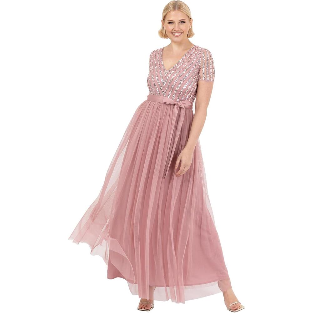 imageMaya Deluxe Robe Maxi pour FemmeCol en VManches Courteslgante Taille EmpireMariageVinatge Rose