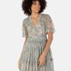 Anaya with Love Women&rsquo;s Maxi Dress Ladies V-Neck Short Angel Sleeves Tiered Ruffle for Bridesmaid Wedding Guest Occasion Prom Ball Gown Robe Femme(Floral Sage Green)