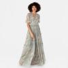 Anaya with Love Women&rsquo;s Maxi Dress Ladies V-Neck Short Angel Sleeves Tiered Ruffle for Bridesmaid Wedding Guest Occasion Prom Ball Gown Robe Femme(Floral Sage Green)