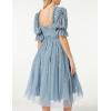 Maya Deluxe Ladies Dress for Women Midi Sequin Embellished Frilly Sweetheart Neckline Puffed Sleeves for Wedding Guest Prom Evening Robe Femme (Lot de 1)(Dusty Blue)