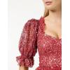 Maya Deluxe Ladies Dress for Women Midi Sequin Embellished Frilly Sweetheart Neckline Puffed Sleeves for Wedding Guest Prom Evening Robe Femme (Lot de 1)(Vermillion)