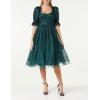 Maya Deluxe Ladies Dress for Women Midi Sequin Embellished Frilly Sweetheart Neckline Puffed Sleeves for Wedding Guest Prom Evening Robe Femme (Lot de 1)(Emerald Green)