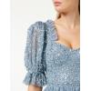 Maya Deluxe Ladies Dress for Women Midi Sequin Embellished Frilly Sweetheart Neckline Puffed Sleeves for Wedding Guest Prom Evening Robe Femme (Lot de 1)(Dusty Blue)