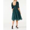 Maya Deluxe Ladies Dress for Women Midi Sequin Embellished Frilly Sweetheart Neckline Puffed Sleeves for Wedding Guest Prom Evening Robe Femme (Lot de 1)(Emerald Green)