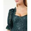 Maya Deluxe Ladies Dress for Women Midi Sequin Embellished Frilly Sweetheart Neckline Puffed Sleeves for Wedding Guest Prom Evening Robe Femme (Lot de 1)(Emerald Green)