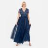 Maya Deluxe Robe Maxi pour Femme-Col en V-Manches Courtes-Élégante Taille Empire-Mariage(French Navy)