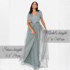 Maya Deluxe Robe Maxi pour Femme-Col en V-Manches Courtes-Élégante Taille Empire-Mariage(Misty Green)
