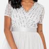 Maya Deluxe Robe Maxi pour Femme-Col en V-Manches Courtes-Élégante Taille Empire-Mariage(Soft Grey)