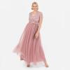 Maya Deluxe Robe Maxi pour Femme-Col en V-Manches Courtes-Élégante Taille Empire-Mariage(Vinatge Rose)