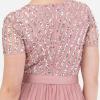 Maya Deluxe Robe Maxi pour Femme-Col en V-Manches Courtes-Élégante Taille Empire-Mariage(Vinatge Rose)