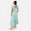 Maya Deluxe Robe midi pour Femme, col en V, Manches Courtes Bouffantes dans Le Dos, Broderie Florale, nœud à Nouer, Ligne A, pour invitées de Mariage, Bal de Fin d&rsquo;année, Menthe, 50