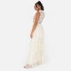 Maya Deluxe Women&rsquo;s Ladies Maxi Dress Sleeveless V-Neckline Wrap Tiered Ruffle Sequin Embellished Embroidered Tulle A-Line Ball Gown(Ecru)