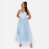 Maya Deluxe Women&rsquo;s Ladies Midi Dress Sleeveless V-Neck Cami Sequin Embellished Embroidered Ruffles for Wedding Guest Prom Ball Gown Robe Femme(Bleu)
