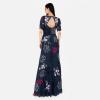 Maya Deluxe Women&rsquo;s Maxi Dress Ladies Embroidered Sweetheart Neckline Ruched Sleeves for Wedding Guest Bridesmaid Prom Ball Gown Robe Femme(Navy)