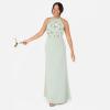 Maya Deluxe Women&rsquo;s Maxi Dress Ladies Sleeveless Halterneck Floral Sequin Embellished A-Line for Wedding Guest Evening Ball Gown Robe Femme(Green Lily)